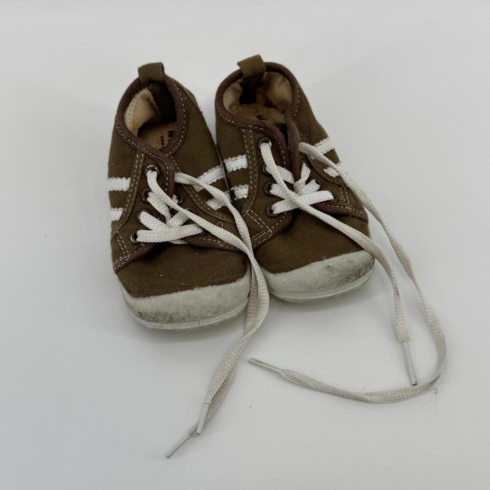 Wee Squeak Toddler Brown & White Sneakers Shoes with Laces (size 7) #TM225